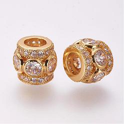 Doré  Micro cuivres ouvrent zircone cubique perles européennes, colonne, Perles avec un grand trou   , or, 10x8.5mm, Trou: 4.5mm
