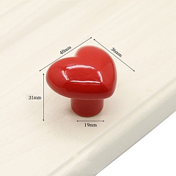 Red Porcelain Drawer Knobs, with Brass Finding, Heart Cabinet Handle, Red, 40x36x31mm