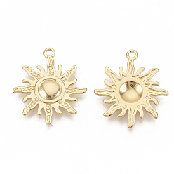 Real 18K Gold Plated Brass Pendants, Nickel Free, Real 18K Gold Plated, Sun, 28x24.5x2mm, Hole: 2mm