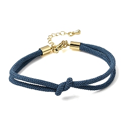 Steel Blue 3MM Round Nylon Braided Cord Bracelet Making, Knot, with Golden 202 Stainless Steel Lobster Clasp & Brass Finding, Steel Blue, 6.69x0.39 inch(17x1cm)
