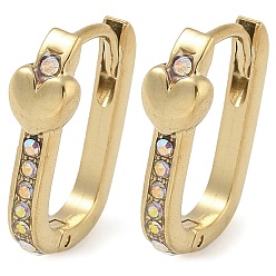 Хрусталь AB Ионное покрытие (ip) 304 серьги-кольца из нержавеющей стали, со стразами для женщин, сердце, хрусталь AB, 15x5 мм