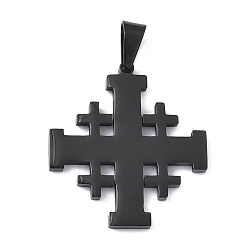 Черный 304 подвески из нержавеющей стали, Иерусалимский крест амулет, ионное покрытие (ip), долговечный, чёрные, 34.5x31.5x2.5 мм, отверстие : 7x4 мм