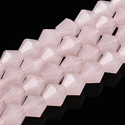 Лавандовый румянец Стеклянные бусины, имитация нефрита , граненые, двухконусные, лавандовый румянец, 6x5.5 мм, отверстие : 1.2 мм, около 45~47 шт / нитка, 9.65~9.84 дюйм (24.5~25 см)