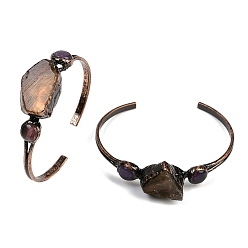 Аметист Браслеты-манжеты из натурального аметиста и лимонного кварца, ювелирные изделия из латуни с покрытием из красной меди для женщин, без кадмия и без свинца, внутренний диаметр: 2~2-1/4 дюйм (5~5.6 см)