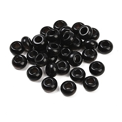 Обсидиан Натуральные серебряные обсидиановые европейские бусины, бусины с большим отверстием, рондель, 14x7~8 мм, отверстие : 6 мм