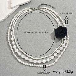 Белый Элегантный пластиковый жемчуг многослойный бисер черный цветок кулон ожерелья для женщин вечеринка свадьба, белые, 26.18 дюйм (66.5 см)
