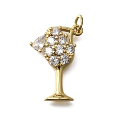 Белый Латунные микро проложить кубического циркония подвески, бокал прелести, без свинца и без кадмия, стойки покрытие, долговечный, с целью перехода в кольце, белые, 25x15x4 мм, отверстие : 3 мм