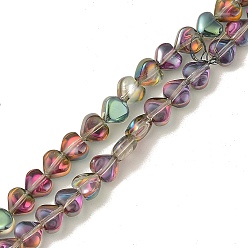 Green Plated Electroplate Transparent Glass Beads Strands, Half Plated, Heart, Green Plated, 6x6.5x4mm, Hole: 0.8mm, about 113pcs/strand, 24.41 inch(62cm)