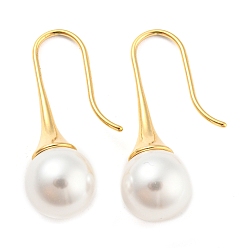 Real 14K Gold Plated Plastic Pearl Teardrop Dangle Earrings, 304 Stainless Steel Earrings, Real 14K Gold Plated, 29.5x10mm