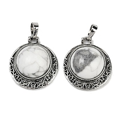 Говлит Полукруглые подвески из натурального говлита, сплав драгоценных камней амулеты, античное серебро, без свинца и без кадмия, 25x22x8~9 мм, отверстие : 7x4 мм