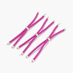 Fuchsia Nylon Twisted Cord Bracelet, with Brass Cord End, for Slider Bracelet Making, Fuchsia, 9 inch(22.8cm), Hole: 2.8mm, Single Chain Length: about 11.4cm
