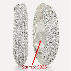 Платинированный 925 серьги из серебра из серебра, с полимерной глиной и горным хрусталем, Реальная платина, 16x5 мм, штифты : 0.75 мм