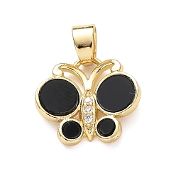 Черный Латунные микро проложить кубического циркония подвески, бабочки прелести, cmолой, реальный 18 k позолоченный, долговечный, без кадмия и без свинца, стойки покрытие, чёрные, 14.5x15.5x3.5 мм, отверстие : 3.4x5.7 мм
