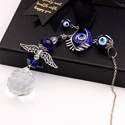 Eye Blue Evil Eye Alloy Rhinestone Pendant Decorations, Hanging Suncatchers, with Galss Ball for Car Rearview Mirror Hanging Decoration, Eye, 385mm