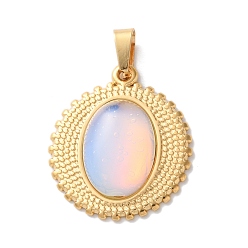 Опал Opalite подвески, 304 из нержавеющей стали плоские круглые прелести, ионное покрытие (ip), золотые, 23x20x5~5.5 мм, отверстие : 4.5x3 мм