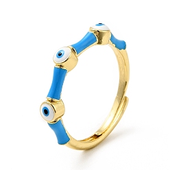Dodger Blue Enamel Evil Eye Adjustable Ring, Real 18K Gold Plated Brass Lucky Jewelry for Women, Dodger Blue, US Size 7(17.3mm)