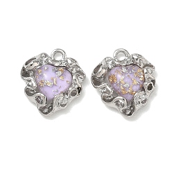 Pink Alloy Resin Pendants, Heart Charm, Rack Plating, Cadmium Free & Nickel Free & Lead Free, Platinum, Pink, 20x17x6mm, Hole: 2mm