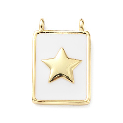 Star Rack Plating Brass Connector Charms, Rectangle Links with White Enamel, Lead Free & Cadmium Free, Long-Lasting Plated, Real 18K Gold Plated, Star, 18x11.5x2mm, Hole: 1.5mm