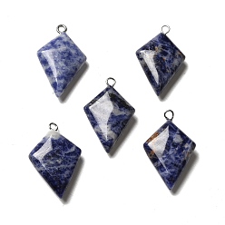 Sodalite Natural Sodalite Pendants, Kite Charms, with Stainless Steel Color Tone Stainless Steel Loops, 28x18x6~7mm, Hole: 2mm