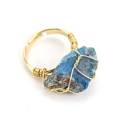 Apatite Natural Apatite Nugget Adjustable Rings, Golden Copper Wire Wrap Ring, Inner Diameter: 19mm
