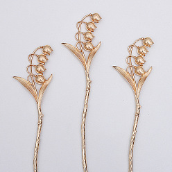 Light Gold Alloy Hair Sticks, Flower, Light Gold, 180x41mm