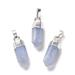 Blue Lace Agate Natural Blue Lace Agate Pendants, with Brass Findings, Bullet, Silver, 19~21x7mm, Hole: 4x6mm