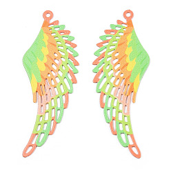 Лайм Окрашены распылением 304 филигранные большие подвески из нержавеющей стали, очарование крыла, желто-зеленые, 51x19x0.5 мм, отверстие : 1.2 мм