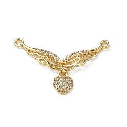 Golden Messing Micro Pave klare Zirkonia Kronleuchter Komponente Links, Flügel mit Herz, golden, 18x29x2.5 mm, Bohrung: 1.2 mm