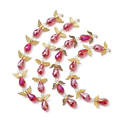 Mixed Shapes Dark Red Angel Fairy Shape Electroplate Transparent Glass Beads Strands, with Golden Alloy Wing Beads, Mixed Shapes, 26~28x20~21.5x10mm, Hole: 0.8mm, about 6pcs/strand, 5.91~6.30''(16cm)