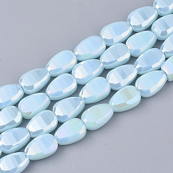 Cyan Electroplate Opaque Solid Color Glass Beads Strands, AB Color Plated, Faceted, Teardrop, Cyan, 8.5x6x4.5~5mm, Hole: 1mm, about 80pcs/strand, 26.38 inch(67cm)