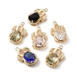 Mixed Color Brass with K9 Glass Pendants, Light Gold, Flower Charms, Mixed Color, 20x12.5x6.5mm, Hole: 1.4mm