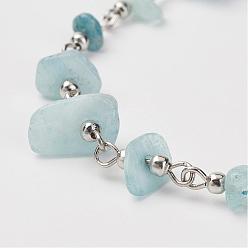 Аквамарин Натуральные аквамариновые чипсы ручной работы из бисера, несварные, С латунными бусинами и железными штифтами, платина, 39.37 дюйм (1 м)