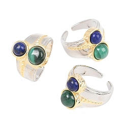 Платиновый & Золотой Натуральный лазурит и натуральный малахит с открытыми кольцами-манжетами из латуни., платиной и золотом, 17 мм, внутренний диаметр: 18 мм
