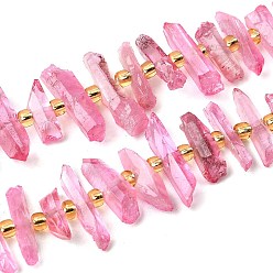 Фламинго Природных кристаллов кварца бисер нитей, граненые, окрашенные, палочка для наггетсов, с бисером, фламинго, 11~25x3~9x4~10 мм, отверстие : 1~1.2 мм, около 19~26 шт / нитка, 7.09~7.48'' (18~19 см)