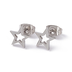 Stainless Steel Color 304 Stainless Steel Tiny Hollow Out Star Stud Earrings for Women, Stainless Steel Color, 8x8mm, Pin: 0.7mm
