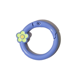 Cornflower Blue Spray Painted Alloy Spring Gate Ring, Ring with Flower, Cornflower Blue, 27x4mm, Hole: 1.3mm