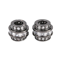 Черный Цвет Металла Латунь микропаве прозрачный кубический цирконий европейский бисер, колонка с большим отверстием бусина, долговечный, стойки покрытие, без свинца и без кадмия, металлический черный , 10x8 мм, отверстие : 4 мм