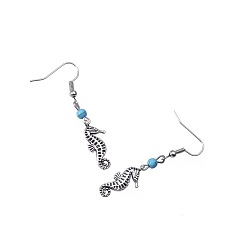 Seahorse-6 Vintage Owl and Starfish Turquoise Earrings for Women
