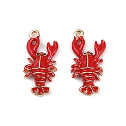Autres Pendentifs en alliage de laiton, avec l'émail, crémaillère plaquage, or, homard, 21x10.5x4mm, Trou: 1.4mm