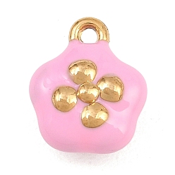 Perlas de Color Rosa 304 colgantes de esmalte de acero inoxidable, encantos de la flor, revestimiento de iones (ip), real 18 k chapado en oro, rosa perla, 13x10.5x6.5 mm, agujero: 1.2 mm