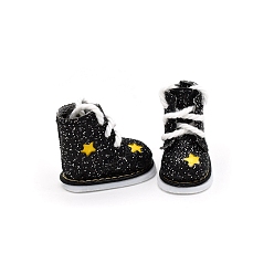 Black Star Pattern Cloth Doll Shoes, for BJD Doll Accessories, Black, 30x17mm