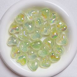 Green Yellow UV Plating Iridescent Heart Beads, DIY Mobile Phone Chain Keychain Material Accessory, Green Yellow, 23mm