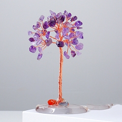 Amethyst Natural Amethyst Chips Tree of Life Decorations, Natural Agate Slices Base with Copper Wire Feng Shui Energy Stone Gift for Women Men Meditation, 110~20mm