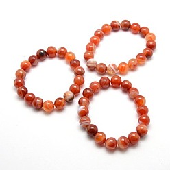 Natural Agate Natural Striped Agate/Banded Agate Stretchy Bracelets, Inner Diameter: 2-1/8 inch(5.3cm), Beads: 8mm