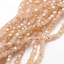 Sandy Brown Imitation Jade Electroplate Glass Beads Strands, Half Plated, Faceted, Cube, Sandy Brown, 4x4x4mm, Hole: 1mm, about 100pcs/strand, 15.7 inch