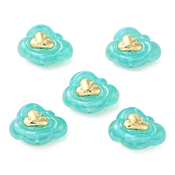 Turquoise Resin Cartoon Cloud Beads, with Golden Plated Alloy Smiling Face, Turquoise, 22x29x15mm, Hole: 1.8mm