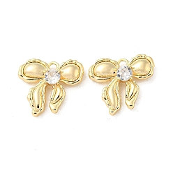 Real 18K Gold Plated Rack Plating Brass Pendants, with Glass, Bowknot Charms, Real 18K Gold Plated, 14x15x3mm, Hole: 1.4mm