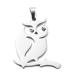 Stainless Steel Color 304 Stainless Steel Pendants, Laser Cut, Owl Charm, Stainless Steel Color, 29.5x24x1mm, Hole: 5.5x3mm