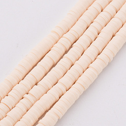 PeachPuff Handmade Polymer Clay Bead Strands, Heishi Beads, Disc/Flat Round, PeachPuff, 4x0.5~1mm, Hole: 1.5mm, about 320~447pcs/strand, 15.74~16.92 inch