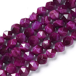 Medium Violet Red Natural Tiger Eye Beads Strands, Dyed & Heated, Faceted Star Cut Beads, Medium Violet Red, 6mm, Hole: 1mm, about 61pcs/strand, 15.2 inch~15.35 inch(38.5~39cm)